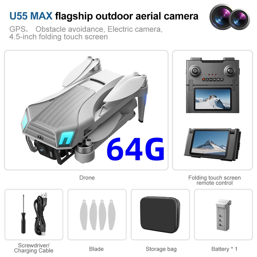 Drone Gimbal 2 Axis - NCZOBOE U55 Профессиональный GPS-дрон с камерой,